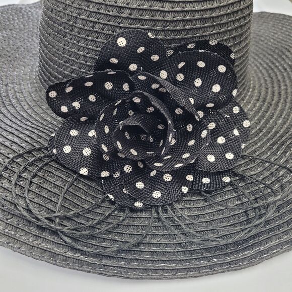 2 Straw Wmns Floppy Hats W/flower Great For Sun Party Outside Red And Black One - Picture 8 of 11